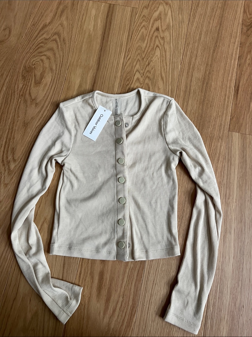 Outdoor Voices Women’s Cozy Ribbed Cropped  Cardigan-Wheat size XS NWT